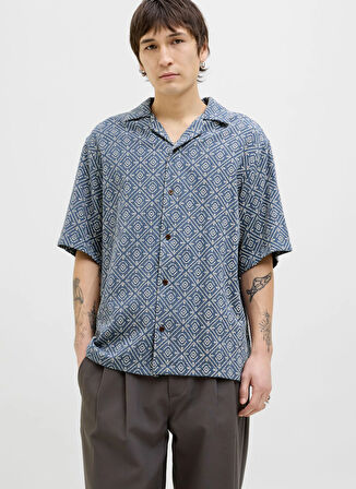 Jack & Jones Rahat Mavi Erkek Gömlek 12273289_JPRBLUVINCENT PRINT RESORT