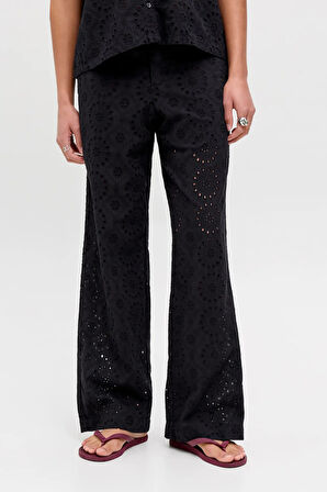 JJXX Kadın Jxmıllıe Dantel Detaylı Elastik Bel Bantlı %100 Pamuk Pantolon 12271700 Siyah