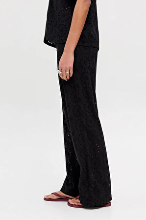 JJXX Kadın Jxmıllıe Dantel Detaylı Elastik Bel Bantlı %100 Pamuk Pantolon 12271700 Siyah