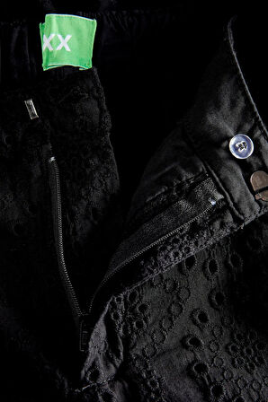 JJXX Kadın Jxmıllıe Dantel Detaylı Elastik Bel Bantlı %100 Pamuk Pantolon 12271700 Siyah