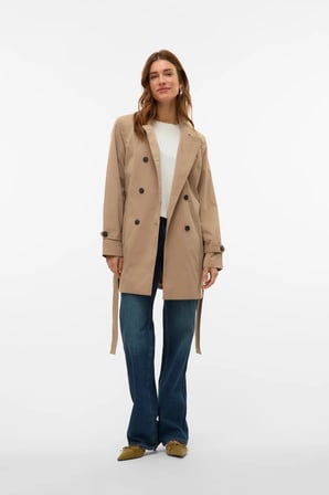 Vero Moda Kadın Vmchelsea Düğmeli Belden Bağlamalı Trençkot 10329343 Vizon