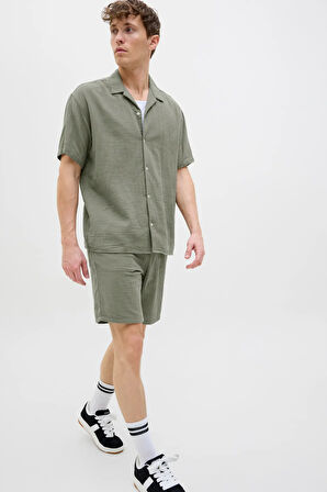 Jack & Jones Erkek Günlük Yeşil Keten Şort - 12274758