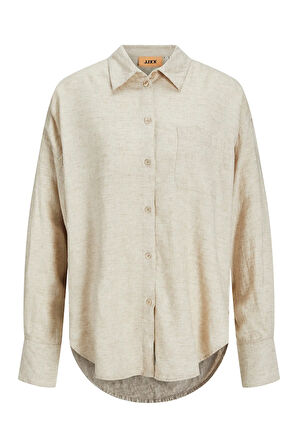 JJXX Kadın Jxjamıe Oversize Uzun Kollu Keten Gömlek 12269668 Bej