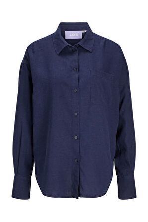 JJXX Kadın Jxjamıe Oversize Uzun Kollu Keten Gömlek 12269668 Lacivert