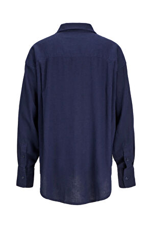 JJXX Kadın Jxjamıe Oversize Uzun Kollu Keten Gömlek 12269668 Lacivert