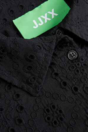 JJXX Kadın Jxmıllıe Rahat Kesim Dantel Detaylı Kısa Kollu %100 Pamuk Gömlek 12270924 Siyah