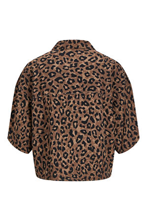 JJXX Kadın Jxmıra Rahat Kesim Desenli Kısa Kollu Gömlek 12269567 Kahverengi