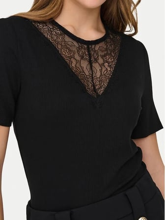 Jdy JDYROXY S/S LACE TOP JRS Siyah Kadın T-Shirt 15341671