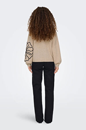 Only Kadın Jdyjella Desenli Yuvarlak Yaka Yünlü Kazak 15344518 Bej