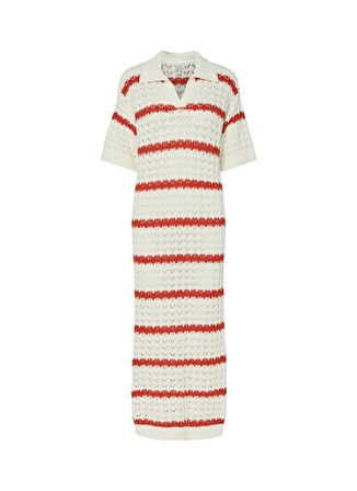Yas Polo Yaka Çizgili Ekru Uzun Kadın Elbise YASLANA 2/4 MAXI KNIT DRESS S.