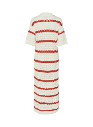 Yas Polo Yaka Çizgili Ekru Uzun Kadın Elbise YASLANA 2/4 MAXI KNIT DRESS S.