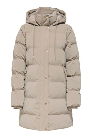 Only Kadın Onldıxıe Kapüşonlu Uzun Şişme Mont 15349120 Taş