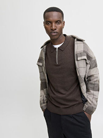 Jack & Jones JJEEMIL Knit Polo | Yarım Fermuar Uzun Kollu Erkek Triko 