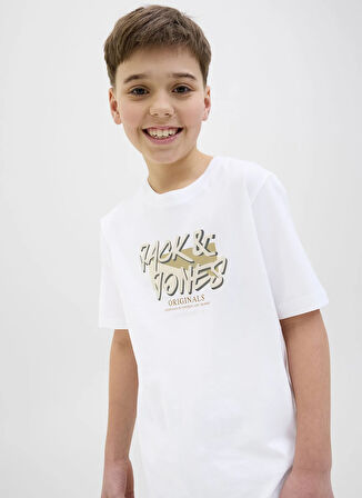 Jack & Jones Baskılı Beyaz Erkek Çocuk T-Shirt 12278350