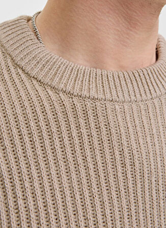 Jack & Jones Bisiklet Yaka Normal Bej Erkek Kazak 12278816_JJEDOVER KNIT CREW NECK SN