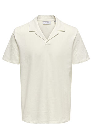 Only & Sons Erkek Onskıan Kendinden Desenli Polo Yaka T-Shirt 22032818 Ekru