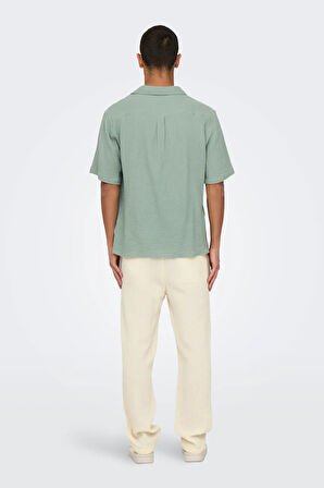 Only & Sons Erkek Onskyle Kısa Kollu Kendinden Desenli %100 Pamuk Gömlek 22029217 Yeşil