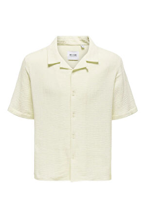 Only & Sons Erkek Onskyle Kısa Kollu Kendinden Desenli %100 Pamuk Gömlek 22029217 Krem