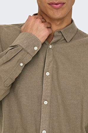 Only & Sons Erkek Onscaiden Slim Fit Keten Gömlek 22012321 Kahverengi