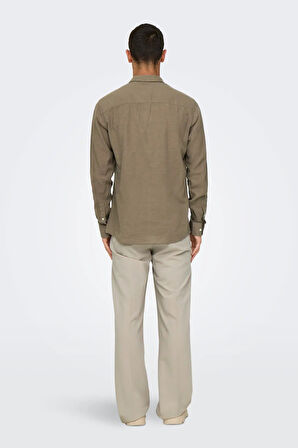 Only & Sons Erkek Onscaiden Slim Fit Keten Gömlek 22012321 Kahverengi