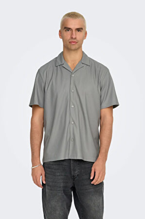Only & Sons Erkek Onskarı Rahat Kesim Kısa Kollu Çıt Çıt Düğmeli Gömlek 22032560 Gri
