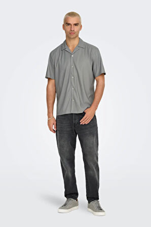 Only & Sons Erkek Onskarı Rahat Kesim Kısa Kollu Çıt Çıt Düğmeli Gömlek 22032560 Gri