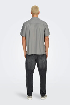 Only & Sons Erkek Onskarı Rahat Kesim Kısa Kollu Çıt Çıt Düğmeli Gömlek 22032560 Gri