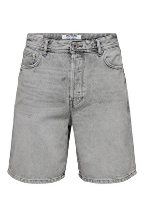Only & Sons Erkek Onsfade Rahat Kalıp Jean Şort 22033157 Gri