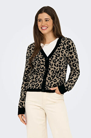 Only Kadın Onlleo V Yaka Desenli Örme Hırka 15349819 Siyah