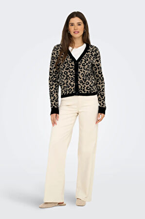 Only Kadın Onlleo V Yaka Desenli Örme Hırka 15349819 Siyah