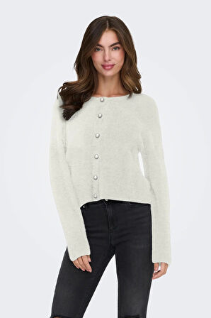 Only Kadın Onlpetra İnci Düğmeli Bisiklet Yaka Örgü Hırka 15350655 Ekru