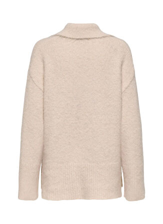 Only V Yaka Rahat Düz Krem Kadın Kazak ONLMAGGIE LIFE LS POLO CC KNT