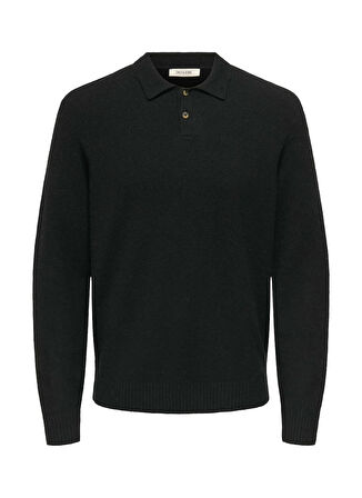 Only & Sons Siyah Erkek Normal Kazak ONSJAY REG LS POLO KNIT