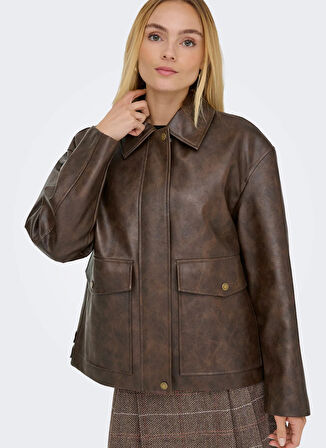 Only Normal Kahve Kadın Ceket ONLJASMIN FAUX LEATHER JACKET CC OT