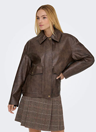 Only Normal Kahve Kadın Ceket ONLJASMIN FAUX LEATHER JACKET CC OT