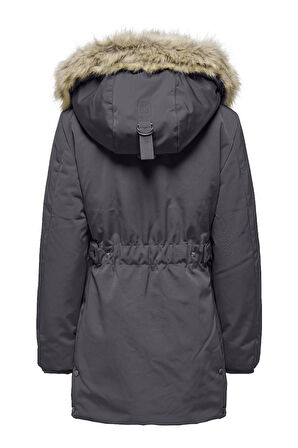 Kadın Only ONLNEWPRISKA Parka – Kapüşonlu, Suni Kürklü, Uzun Kollu, Siyah Kışlık Mont 