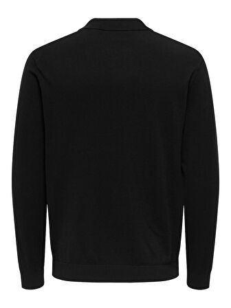 ONSLOUI REG 12 LS MEL POLO KNIT NOOS Erkek Siyah T-Shirt - 22033758