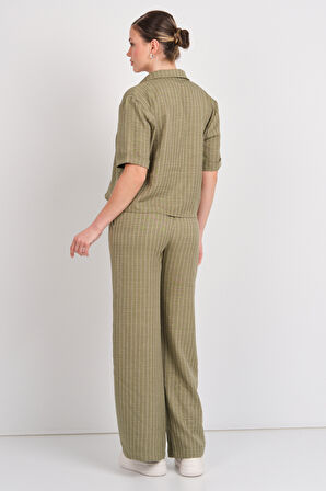 JDY Kadın Jdypower Çizgili Kısa Kollu Gömlek 15347235 Haki