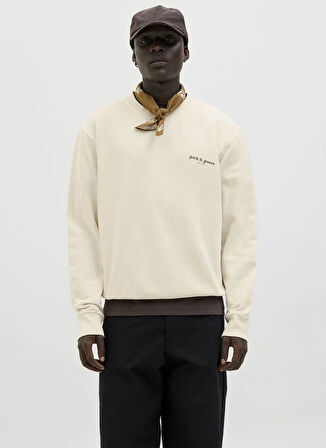 Jack & Jones Bisiklet Yaka Krem Erkek Sweatshırt 12279531_JJEDOVER PRINT SWEAT CREW
