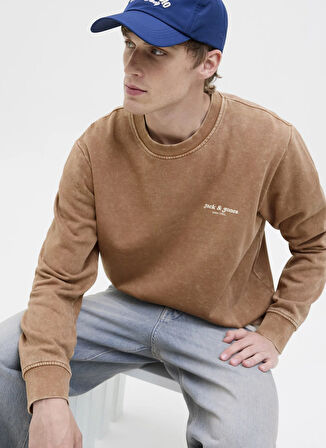Jack & Jones Bisiklet Yaka Kahve Erkek Sweatshırt 12279531_JJEDOVER PRINT SWEAT CREW