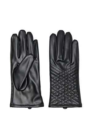 Only Kadın Desenli Deri Eldiven 15350311 Siyah