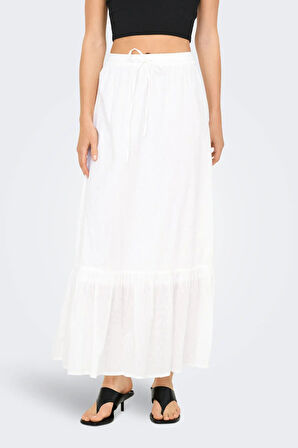 Only Kadın Onlmıley Beli Lastikli ve Bağcıklı %100 Pamuk Maxi Etek 15350029 Ekru