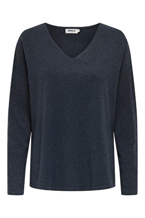 Only Kadın Onlamalıo Oversize V Yaka Örme Kazak 15340735 Lacivert