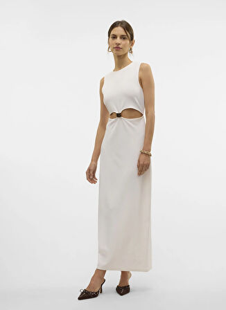 Vero Moda Bisiklet Yaka Beyaz Uzun Kadın Elbise VMALLISON SL ANKLE DRESS JRS GA
