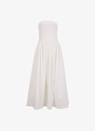 Vero Moda Straplez Yaka Beyaz Uzun Kadın Elbise VMANE BANDEAU 7/8 DRESS JRS GA