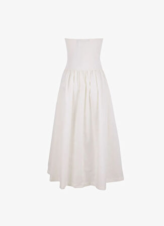 Vero Moda Straplez Yaka Beyaz Uzun Kadın Elbise VMANE BANDEAU 7/8 DRESS JRS GA