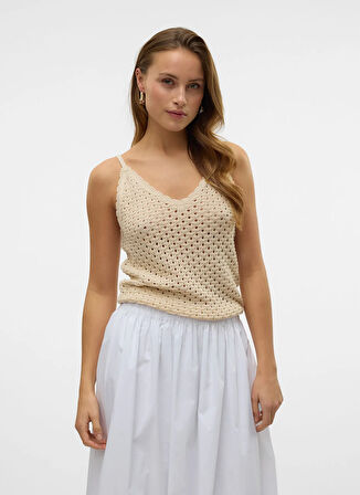 Vero Moda V Yaka Normal Krem Kazak Kadın VMREGINA SL V-NECK TOP