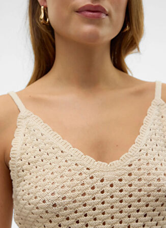 Vero Moda V Yaka Normal Krem Kazak Kadın VMREGINA SL V-NECK TOP