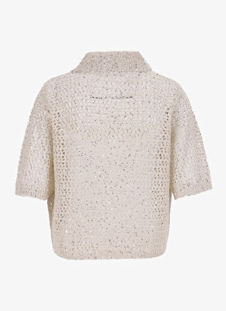 Vero Moda Gömlek Yaka Normal Krem Kazak Kadın VMLEILANI GLITTER 2/4 POLONECK CARD