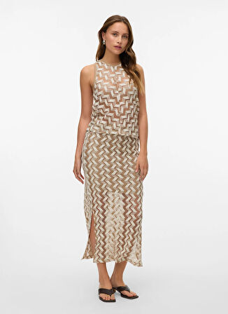 Vero Moda Bisiklet Yaka Krem Kadın T-Shirt VMTIKKA SL CROCHET TOP JRS GA